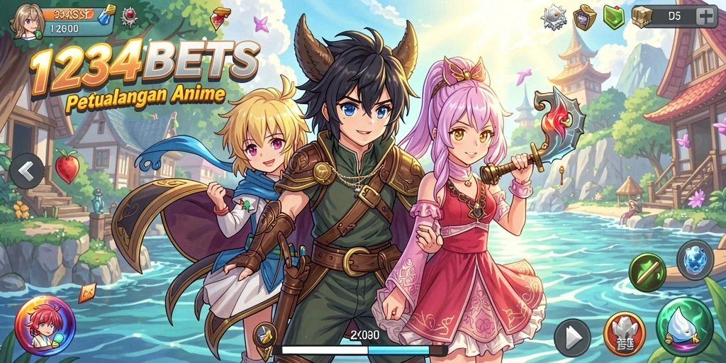 Tampilan gameplay menarik dari 1234BETS dengan karakter anime yang memeukau.