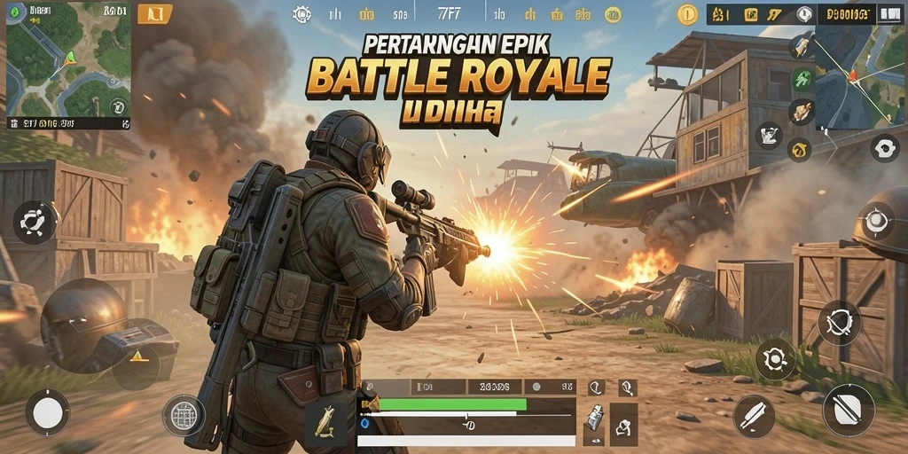 Gameplay F7F7 menunjukkan pertarungan epik di arena Battle Royale.
