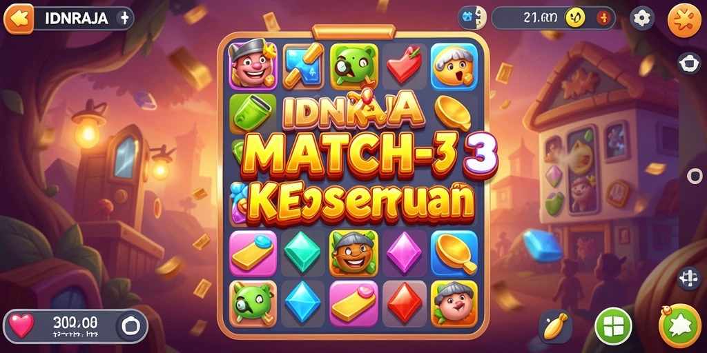 Gameplay match-3 seru dalam IDNRAJA dengan grafis menawan.