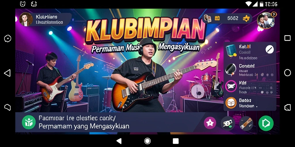 Tampilan gameplay KLUBIMPIAN yang seru dengan efek musik yang keren.
