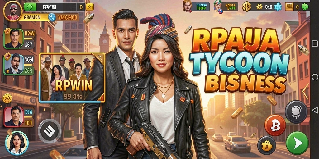Screenshot gameplay RPWIN yang menampilkan manajemen bisnis yang dinamis.